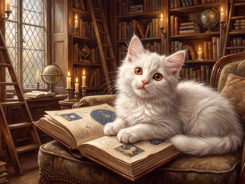 Fluffy Scholar of the Candlelit Stacks