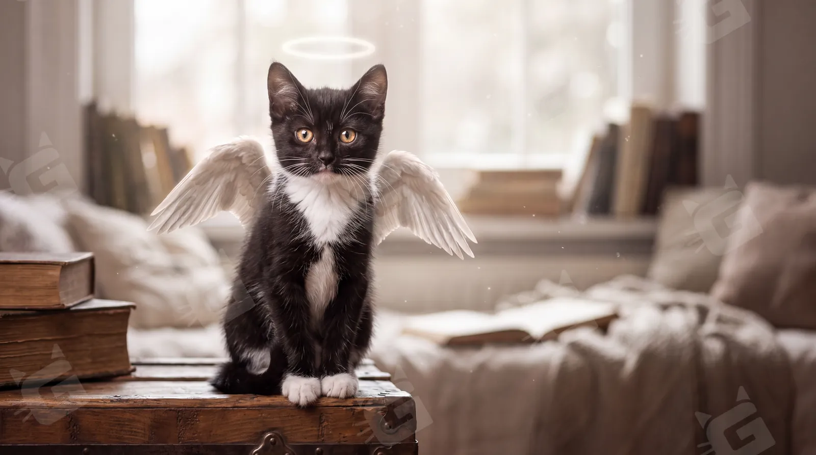 Tuxedo Angel on the Old Trunk