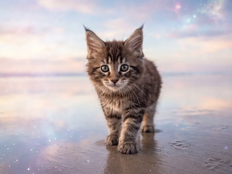 Maine Coon Kitten Starlit Shoreline Wander