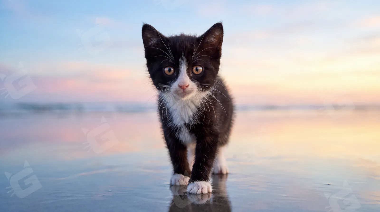 Tuxedo Kitten Last Light Shoreline Farewell