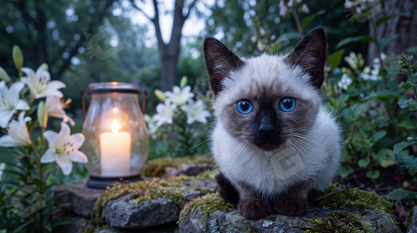 Blue-Eyed Vigil Among the Lilies